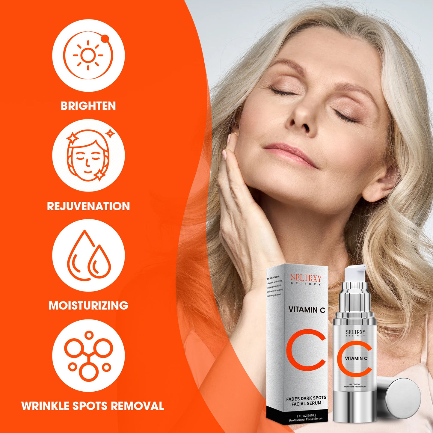 SELIRXY Vitamin C Serum for Face, Skin Care Anti Aging Serum, Remedy for Dark Spots Correcting Glow Serum, Even Skin Tone, Eye Area, Fine Lines & Wrinkles, 1 Fl Oz