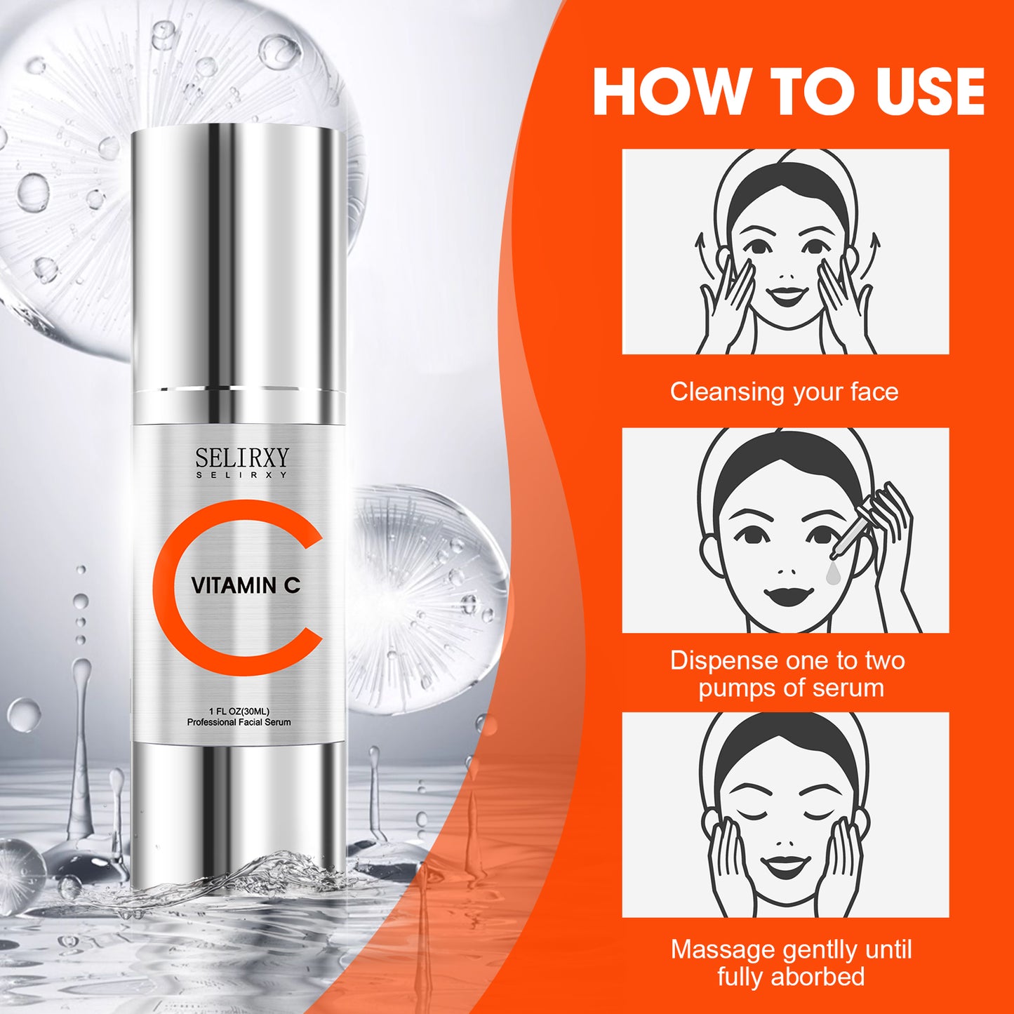 SELIRXY Vitamin C Serum for Face, Skin Care Anti Aging Serum, Remedy for Dark Spots Correcting Glow Serum, Even Skin Tone, Eye Area, Fine Lines & Wrinkles, 1 Fl Oz