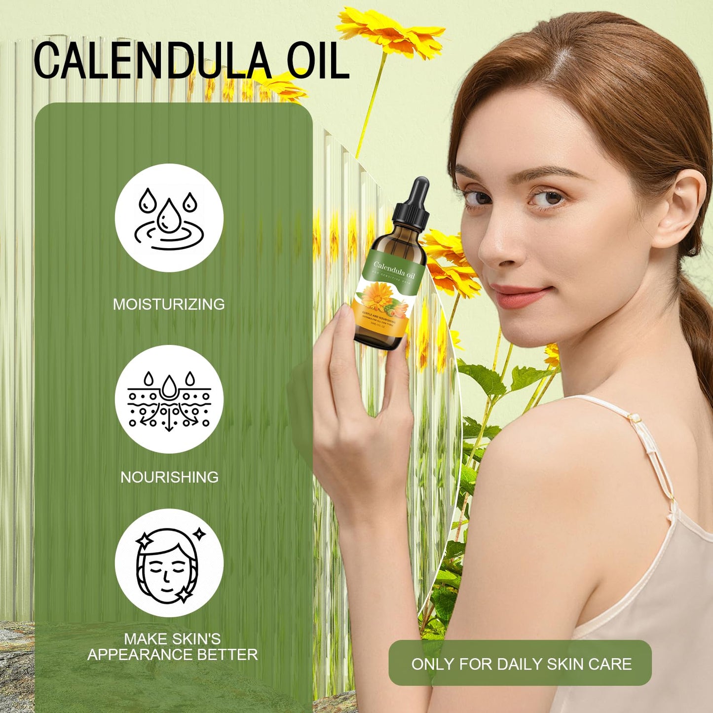 Calendula Oil for Skin - 100% Natural Calendula Carrier Oil for Anti-Aging, Moisturizing, Wrinkle Reduction, & Skin Firming | Perfect Natural Skin Moisturizer (1 Fl Oz)