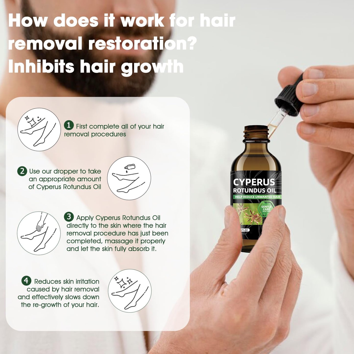 Cyperus Rotundus Oil for Hair Removal, Natural Cyperus Rotundus Oil to Reduce Unwanted Hair Growth, Soothing & Moisturizing, Shrinks Pores, Smooth Skin Care, Suitable for All Skin Types, 2 fl Oz 60ml
