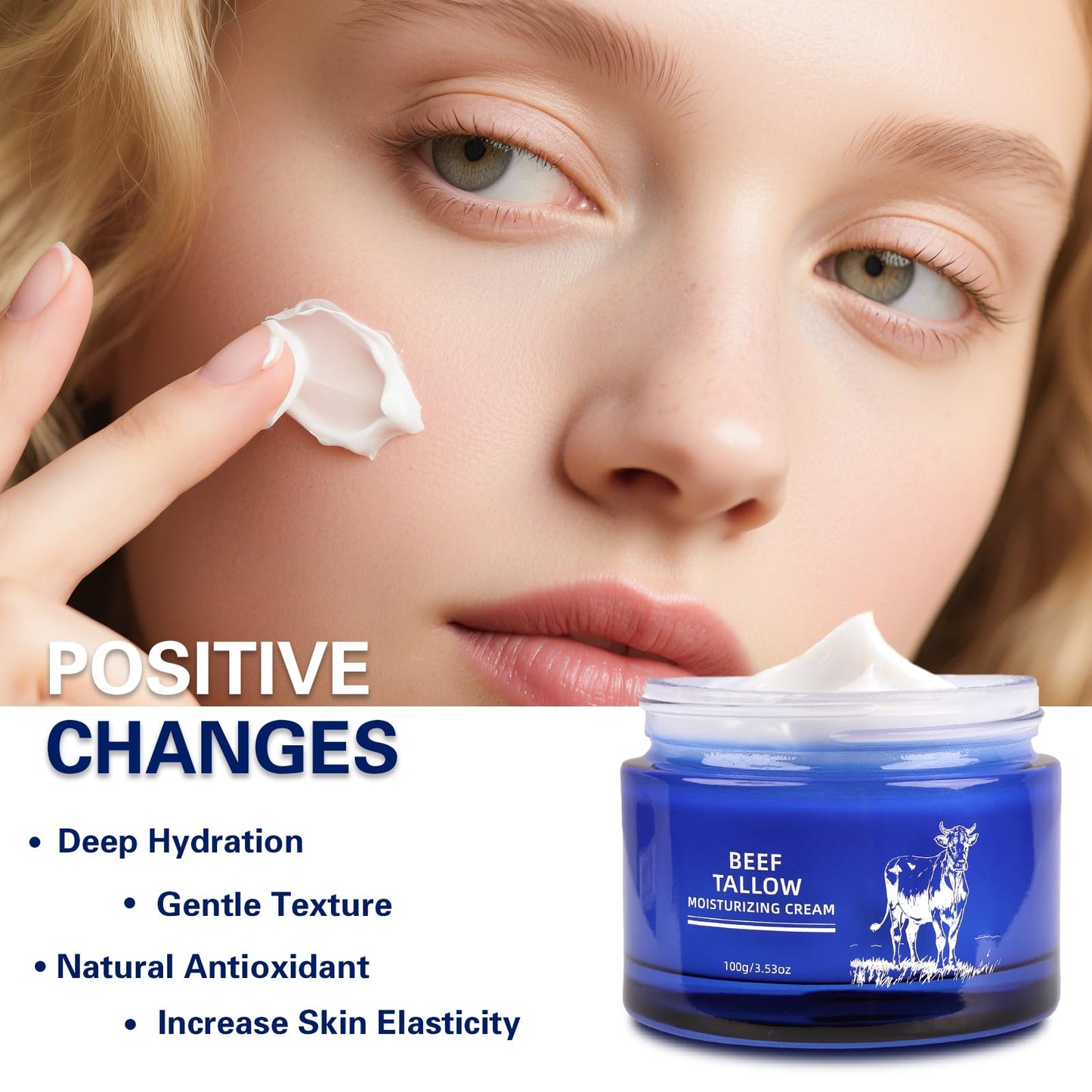 Beef Tallow for Skin, Whipped Organic Grass-Fed Beef Tallow Cream for Face & Body, Tallow Face Moisturizer, For Dry Skin