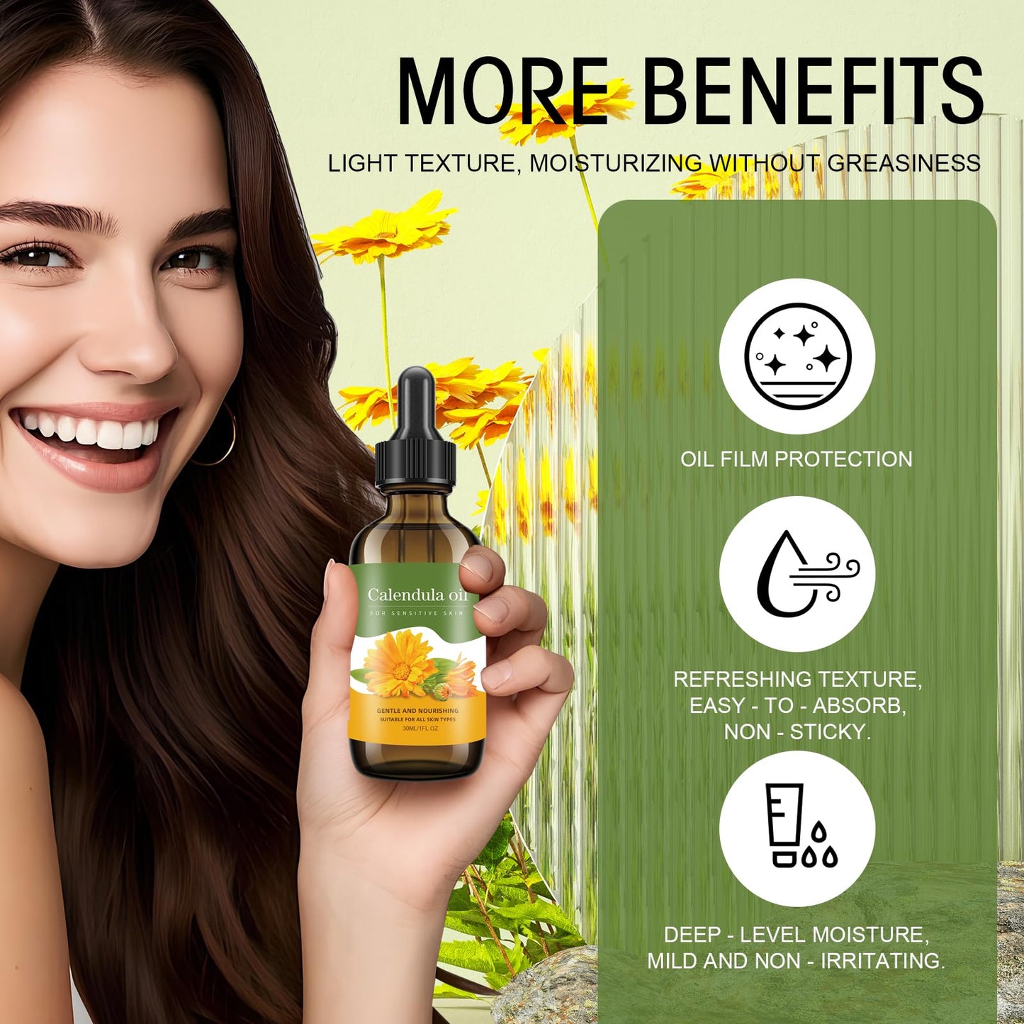 Calendula Oil for Skin - 100% Natural Calendula Carrier Oil for Anti-Aging, Moisturizing, Wrinkle Reduction, & Skin Firming | Perfect Natural Skin Moisturizer (1 Fl Oz)