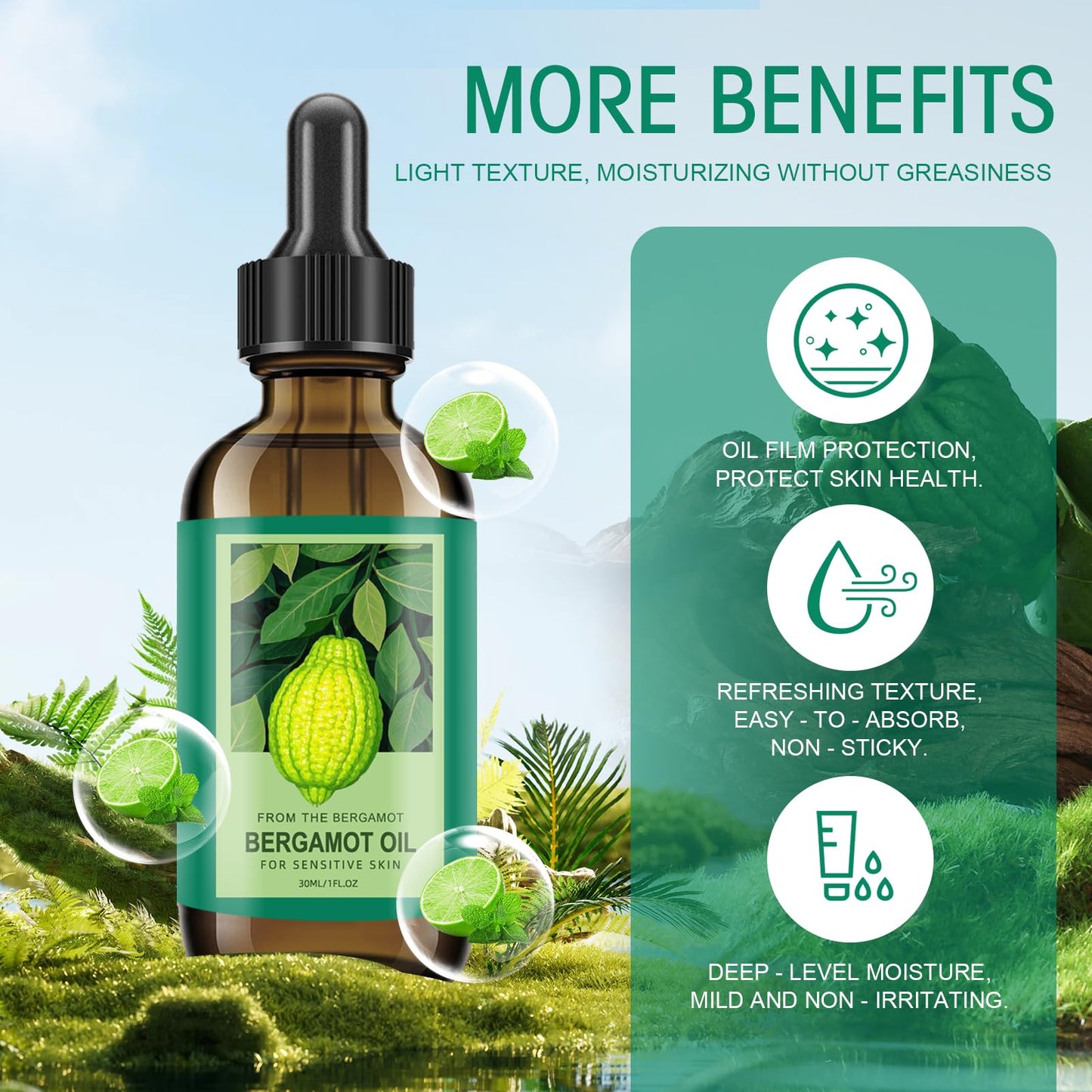 Bergamot Essential Oil for Skin - 100% Natural Bergamot Oil for Anti-Aging, Moisturizing, Wrinkle Reduction, & Skin Firming | Perfect Natural Skin Moisturizer (1 Fl Oz)