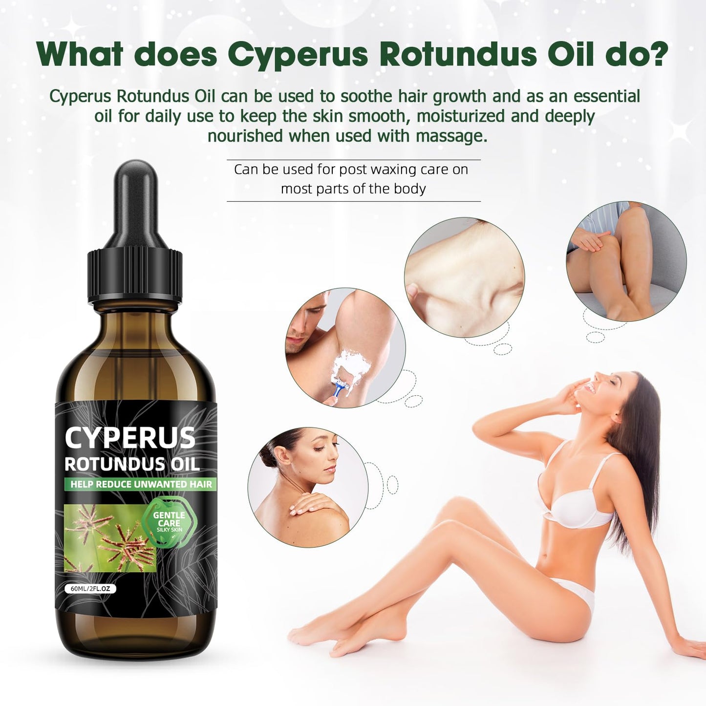 Cyperus Rotundus Oil for Hair Removal, Natural Cyperus Rotundus Oil to Reduce Unwanted Hair Growth, Soothing & Moisturizing, Shrinks Pores, Smooth Skin Care, Suitable for All Skin Types, 2 fl Oz 60ml