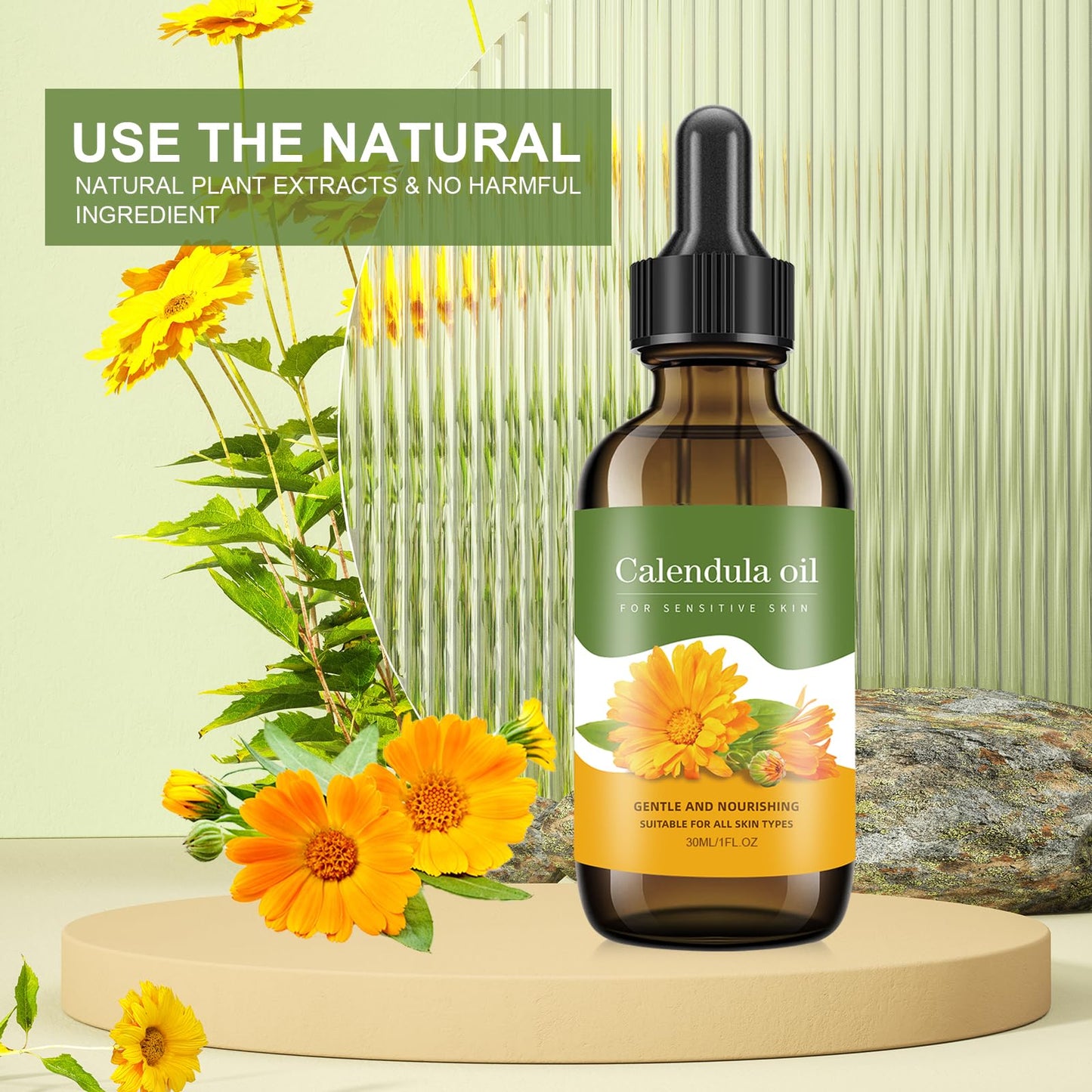 Calendula Oil for Skin - 100% Natural Calendula Carrier Oil for Anti-Aging, Moisturizing, Wrinkle Reduction, & Skin Firming | Perfect Natural Skin Moisturizer (1 Fl Oz)
