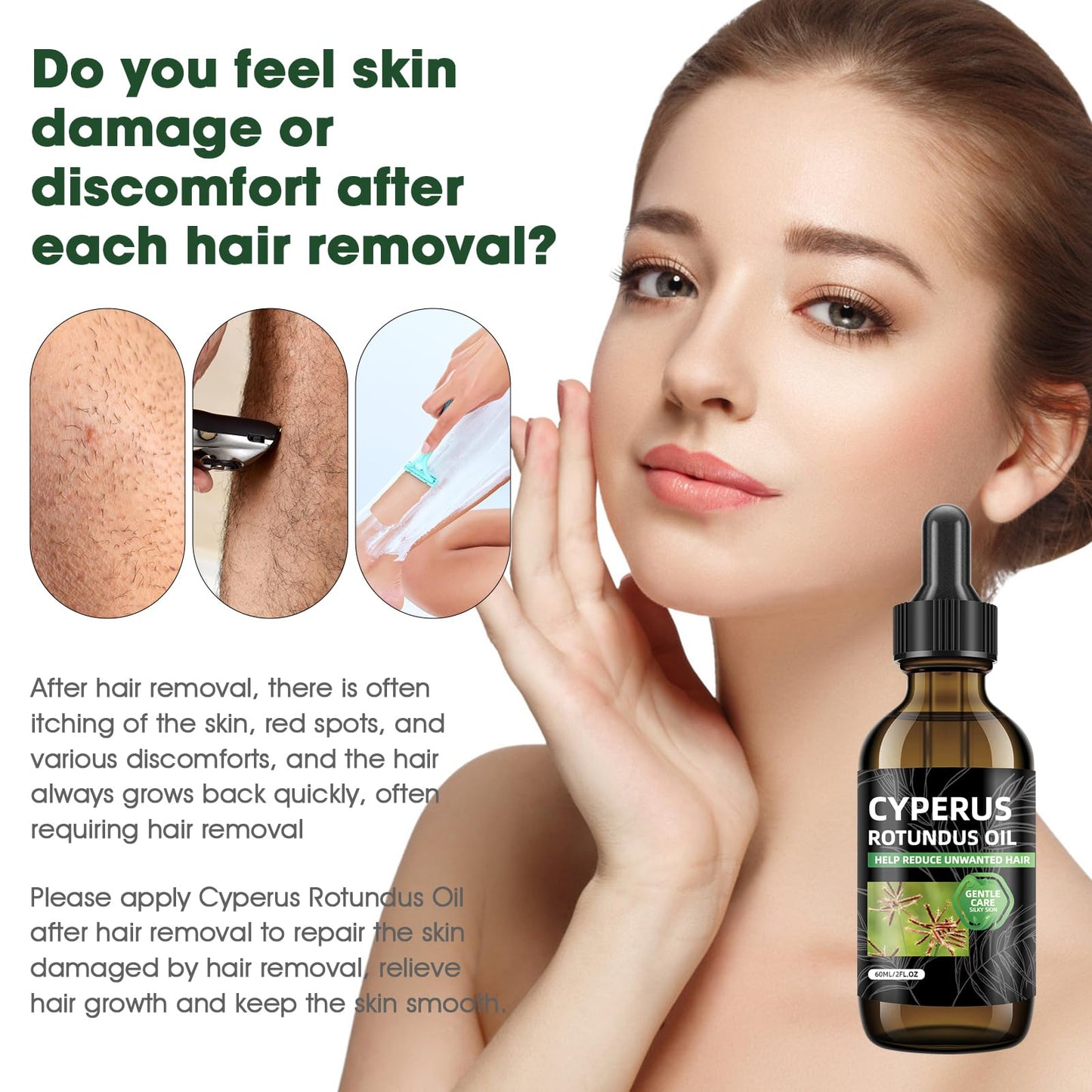 Cyperus Rotundus Oil for Hair Removal, Natural Cyperus Rotundus Oil to Reduce Unwanted Hair Growth, Soothing & Moisturizing, Shrinks Pores, Smooth Skin Care, Suitable for All Skin Types, 2 fl Oz 60ml