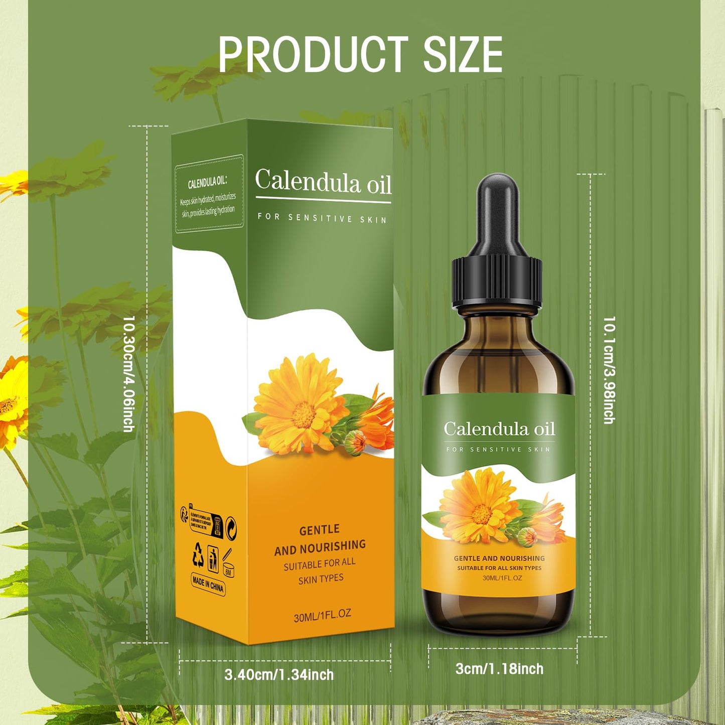 Calendula Oil for Skin - 100% Natural Calendula Carrier Oil for Anti-Aging, Moisturizing, Wrinkle Reduction, & Skin Firming | Perfect Natural Skin Moisturizer (1 Fl Oz)