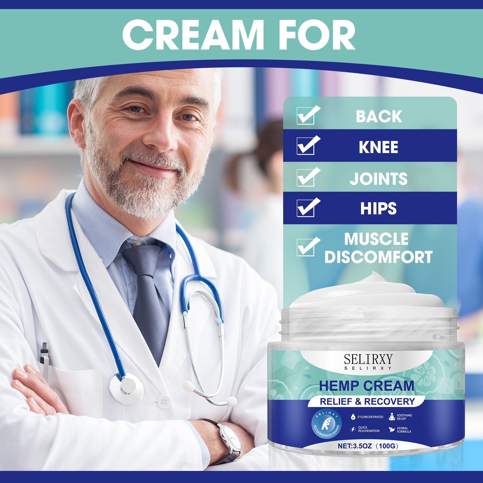 SELIRXY Natural Pain Relief Cream for Back, Knees, Neck, Foot, Fingers