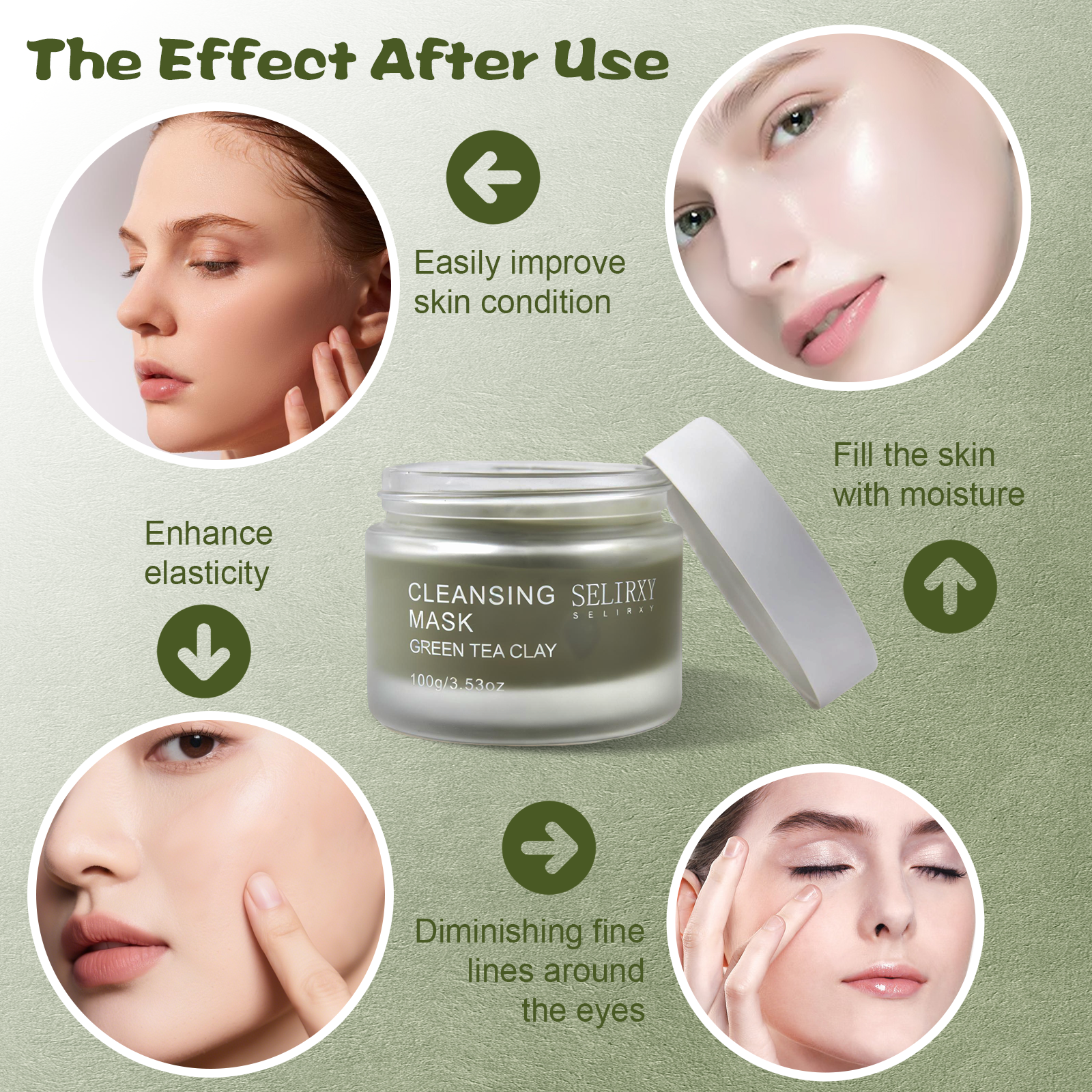 Selirxy Green Tea Clay Mask – Gentle Hydration & Skin Repair, Vegan & Suitable for All Skin Types