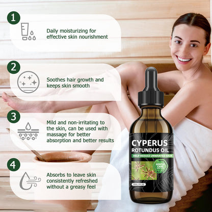 Cyperus Rotundus Oil for Hair Removal, Natural Cyperus Rotundus Oil to Reduce Unwanted Hair Growth, Soothing & Moisturizing, Shrinks Pores, Smooth Skin Care, Suitable for All Skin Types, 2 fl Oz 60ml
